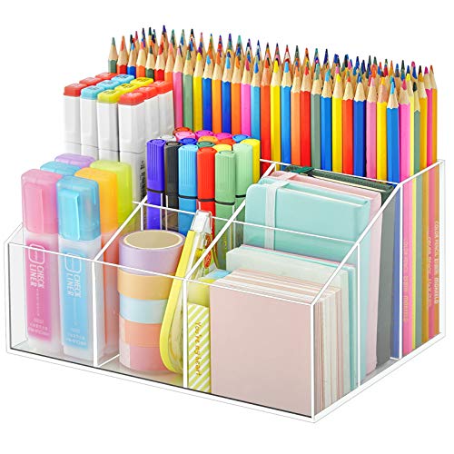 VITVITI Acrylic Pen Holder, Clear Organizer, 7 Compartment Desk Pencil Holder, Desktop Stationery Organizer for Office/School/Home/Art Supplies - Image 1