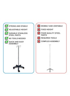 King Mariot I.V. Stand | Stainless Steel | Strong with 4 Hooks | Normal Size 115CM, Fully Expandable to 230CM | Base with 5 Wheels | Ideal for Medical and Healthcare Facilities  - Image 4