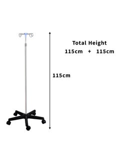 King Mariot I.V. Stand | Stainless Steel | Strong with 4 Hooks | Normal Size 115CM, Fully Expandable to 230CM | Base with 5 Wheels | Ideal for Medical and Healthcare Facilities  - Image 2