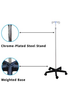 King Mariot I.V. Stand | Stainless Steel | Strong with 4 Hooks | Normal Size 115CM, Fully Expandable to 230CM | Base with 5 Wheels | Ideal for Medical and Healthcare Facilities  - Image 5