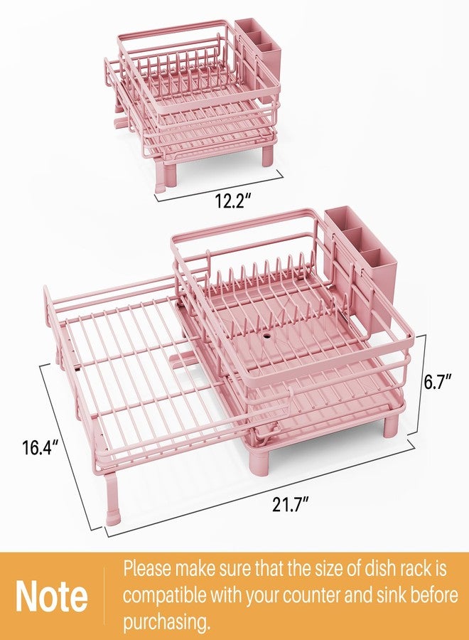 SNTD Dish Drying Rack - Extendable Dish Rack, Large Sink Drying Dish Drainer for Kitchen Counter, Stainless Steel Dish Strainer with Utensil Holder (Pink) - Image 2