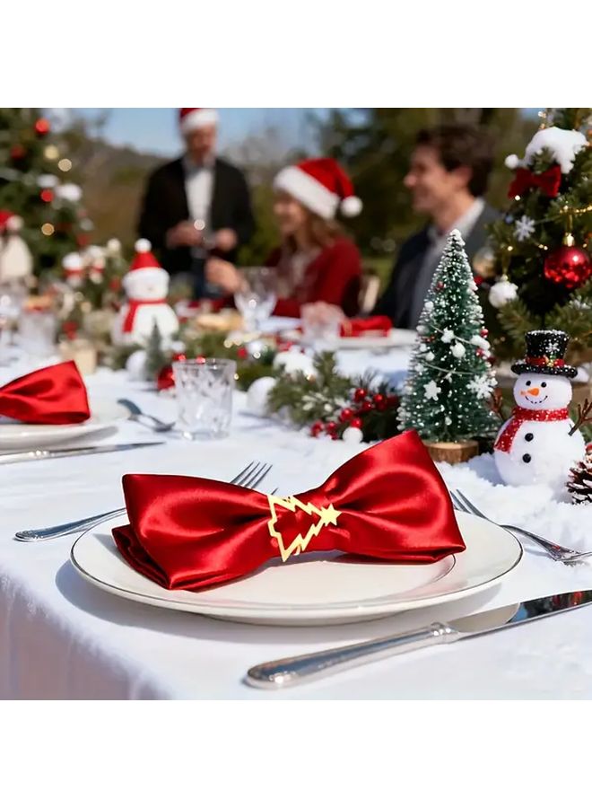 حلقات مناديل شجرة عيد الميلاد الذهبية مجموعة 8 قطع ديكور طاولة احتفالي حفلة عطلة - Image 5