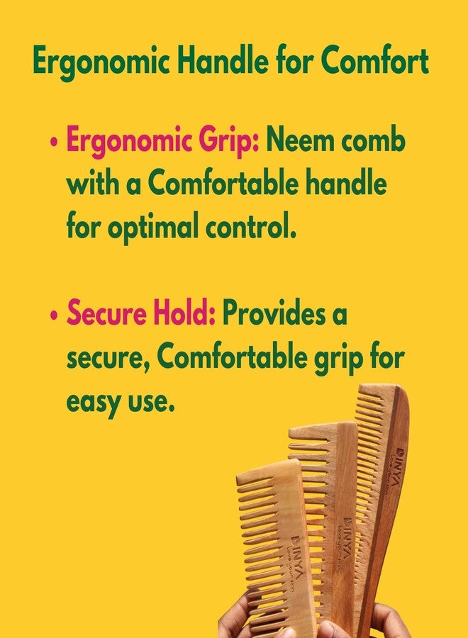 Dinya Wooden Comb Set of 3 | Neem Wood Comb for Hair Growth | Kacchi Neem Wooden Comb for Women & Men | Detangling, Frizz Control & Shine - Image 5