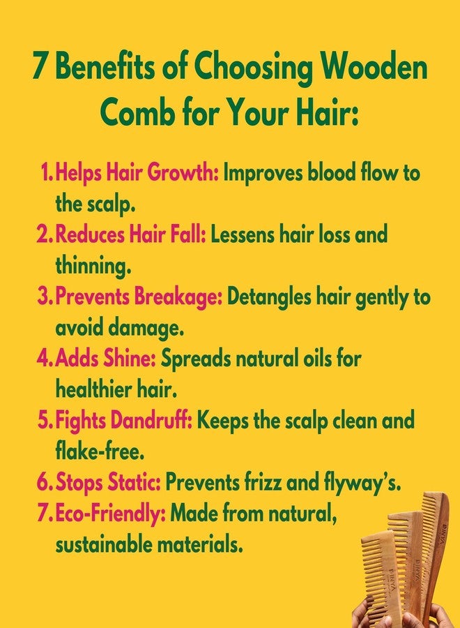 Dinya Wooden Comb Set of 3 | Neem Wood Comb for Hair Growth | Kacchi Neem Wooden Comb for Women & Men | Detangling, Frizz Control & Shine - Image 4