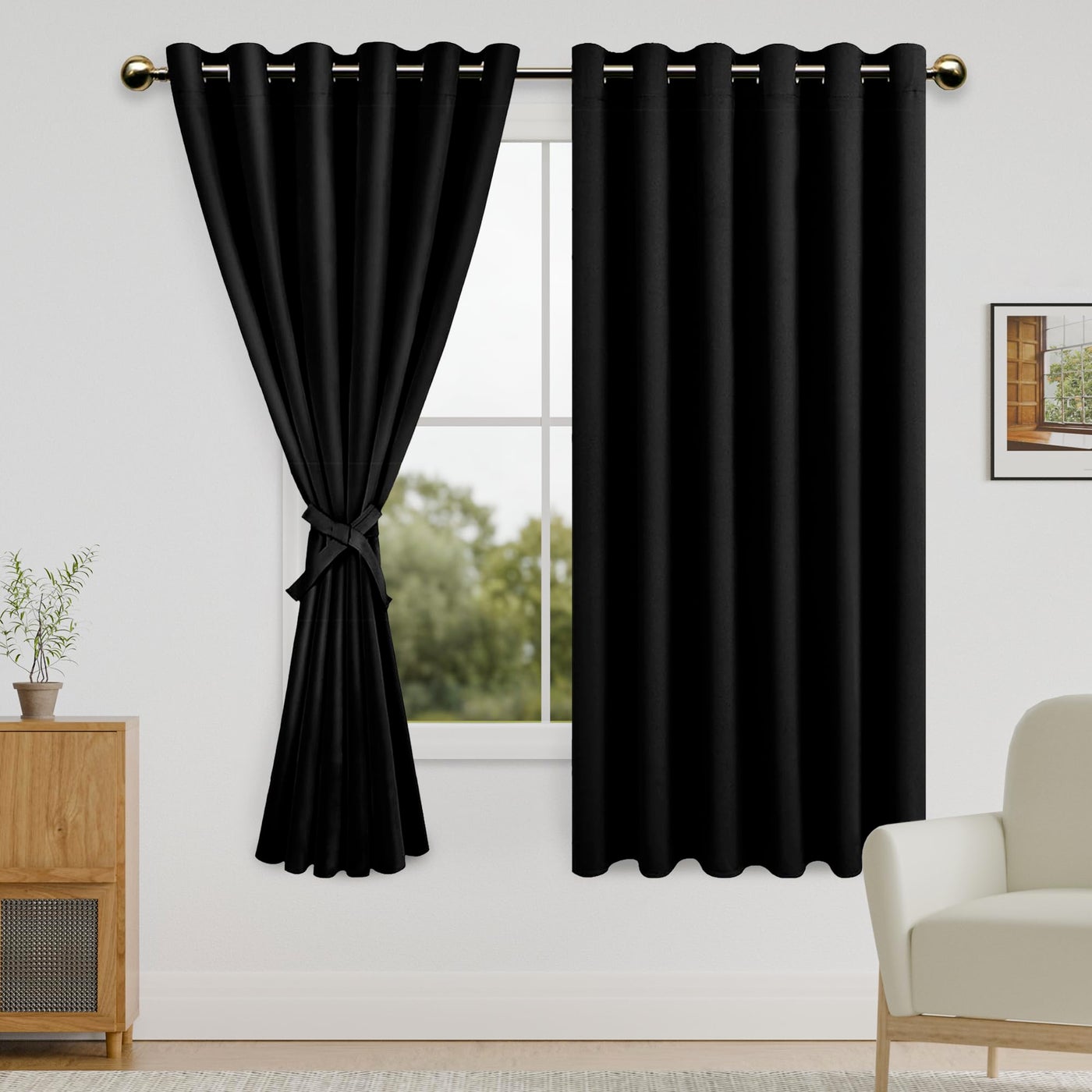 DWCN Black Blackout Curtains for Bedroom with Tiebacks Thermal Insulated Light Blocking Grommet Window Curtains for Living Room 70 x 63 inch Length Set of 2 Panels