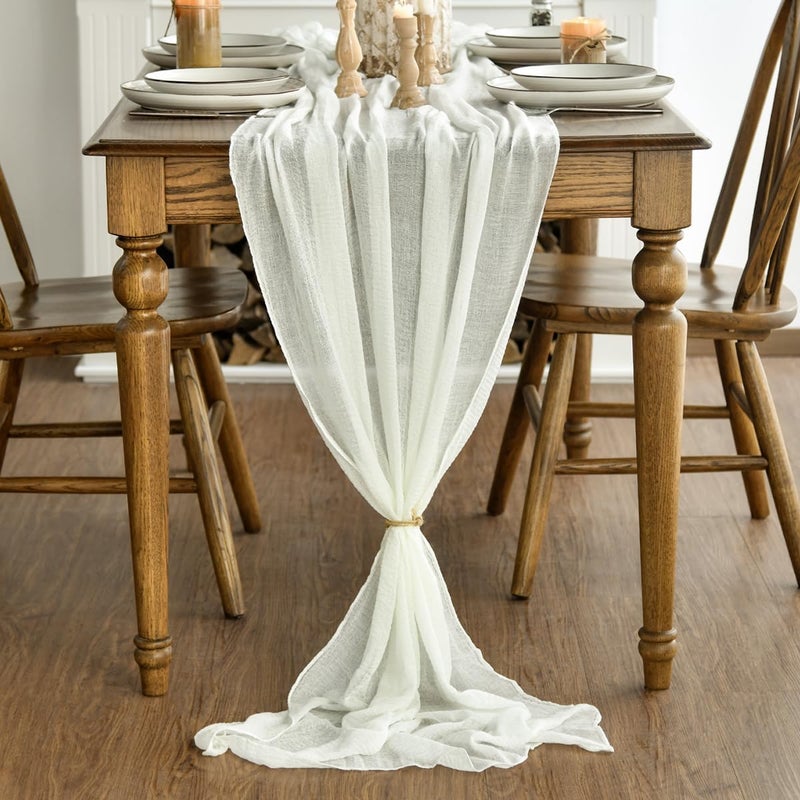 Artoid Mode Boho Ivory Gauze Wedding Cheesecloth Table Runner, 30x120 Inch Seasonal Fabric Kitchen Dining Holiday Table Decor for Home Party - Image 2