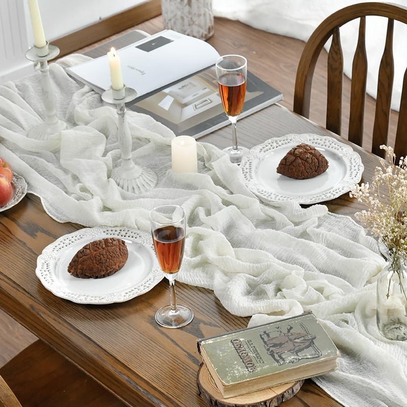 Artoid Mode Boho Ivory Gauze Wedding Cheesecloth Table Runner, 30x120 Inch Seasonal Fabric Kitchen Dining Holiday Table Decor for Home Party - Image 3