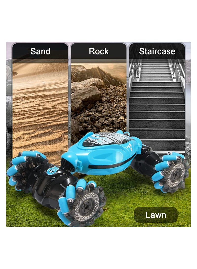 RC 2.4GHz Gesture Sensing RC Stunt Car with Off-Road 360°Flips Double Sided Rotating with Light Music Toy Car for Kids Birthday  Gifts for Boys Girls Blue