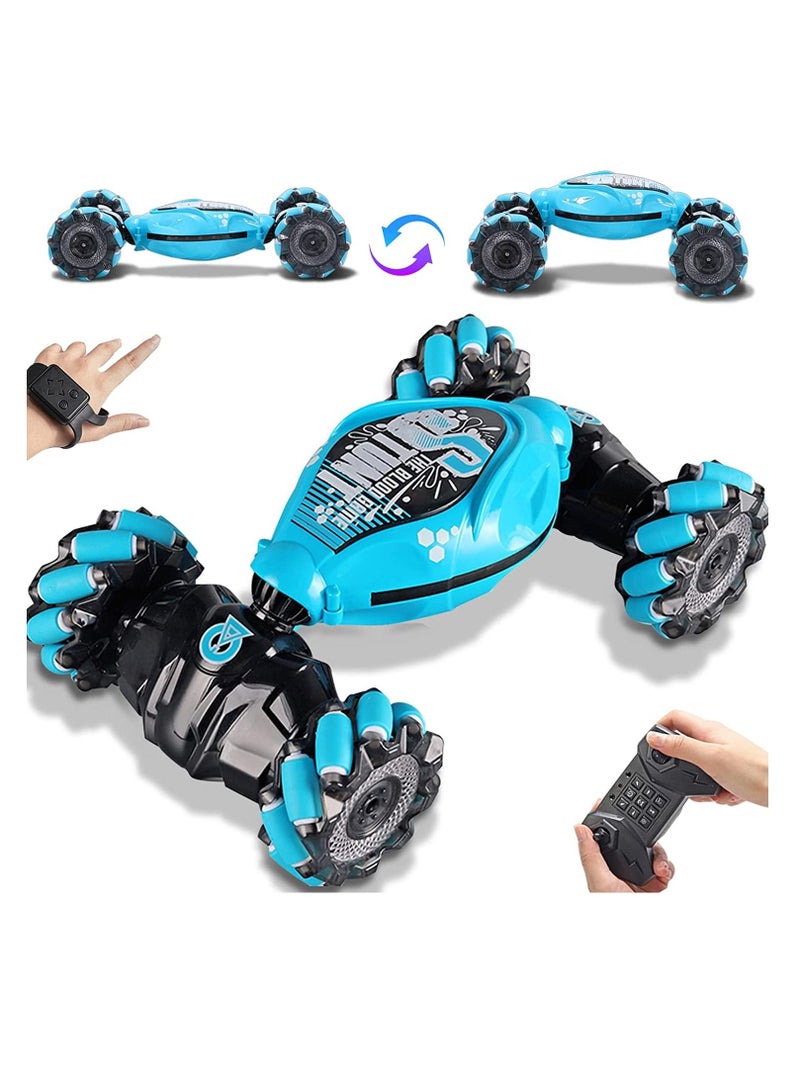 RC 2.4GHz Gesture Sensing RC Stunt Car with Off-Road 360°Flips Double Sided Rotating with Light Music Toy Car for Kids Birthday  Gifts for Boys Girls Blue