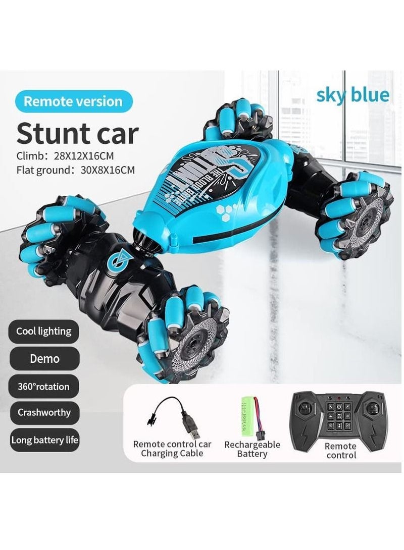 RC 2.4GHz Gesture Sensing RC Stunt Car with Off-Road 360°Flips Double Sided Rotating with Light Music Toy Car for Kids Birthday  Gifts for Boys Girls Blue