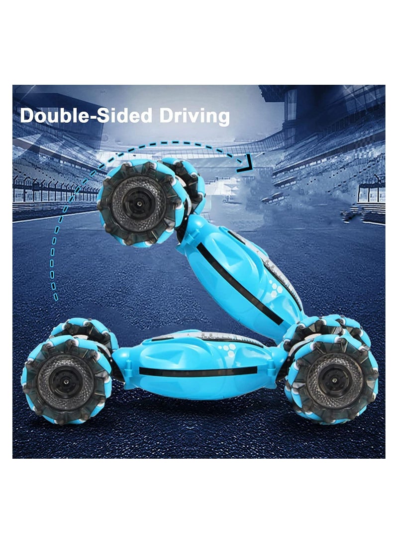 RC 2.4GHz Gesture Sensing RC Stunt Car with Off-Road 360°Flips Double Sided Rotating with Light Music Toy Car for Kids Birthday  Gifts for Boys Girls Blue