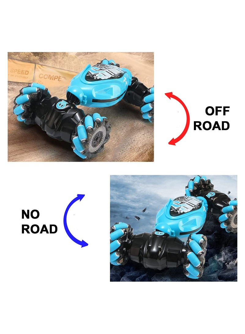 RC 2.4GHz Gesture Sensing RC Stunt Car with Off-Road 360°Flips Double Sided Rotating with Light Music Toy Car for Kids Birthday  Gifts for Boys Girls Blue