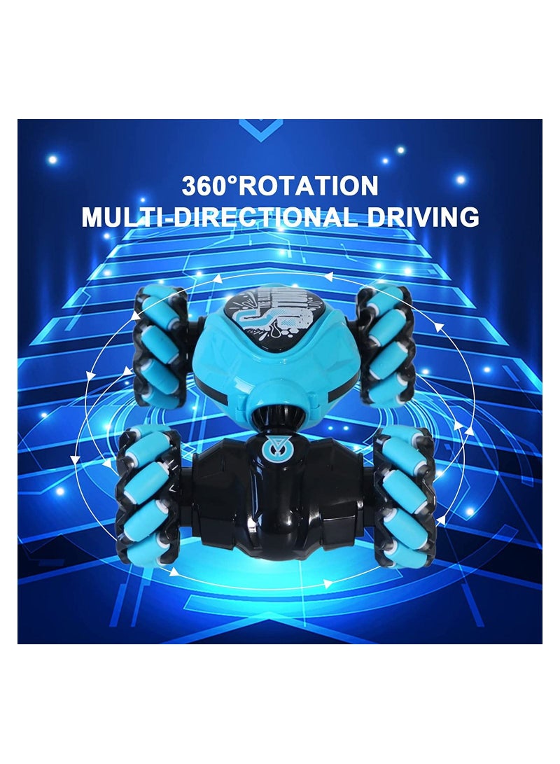 RC 2.4GHz Gesture Sensing RC Stunt Car with Off-Road 360°Flips Double Sided Rotating with Light Music Toy Car for Kids Birthday  Gifts for Boys Girls Blue