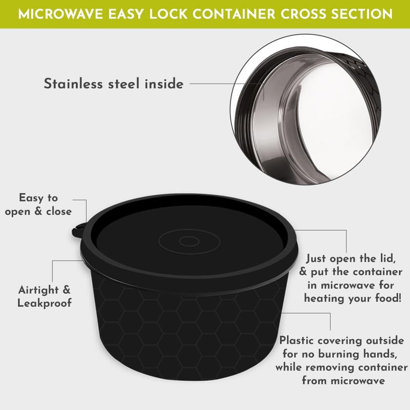 Magnus Microwave EVA 5 Lunch Box(Black) - 3 Containers, 1 Small Box, 1 Bottle, Cutlery | Leakproof Stainless Steel Lunch Box for Kids, Lunch Boxes for Office Men | Office & Microwave Safe - Image 4