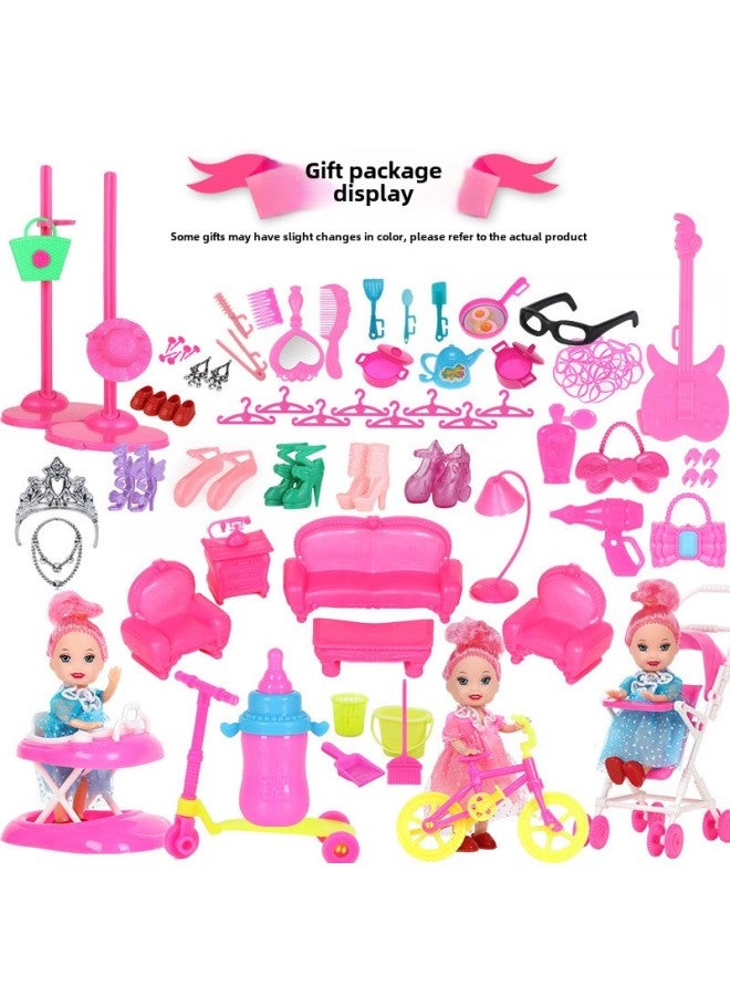 Dress Up Barbie Doll Play House Princess Wedding Dress Suit Gift Box Children's Toys Girl's Birthday Castle-Colour:7 Dolls 198-piece Set F3 Model - Image 5
