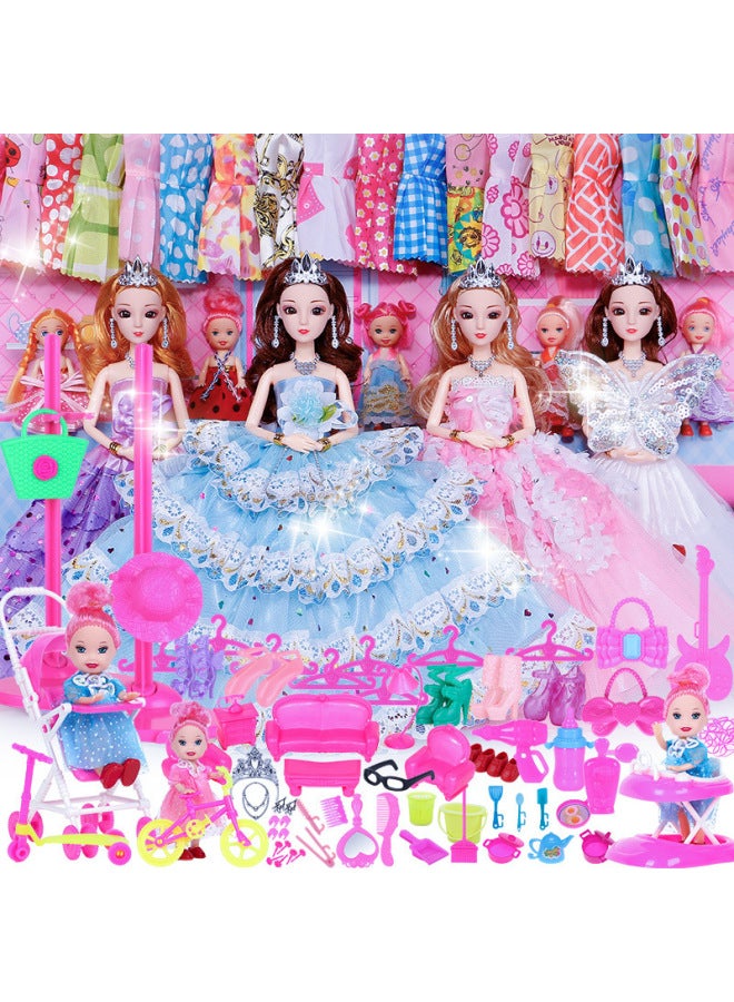 Dress Up Barbie Doll Play House Princess Wedding Dress Suit Gift Box Children's Toys Girl's Birthday Castle-Colour:7 Dolls 198-piece Set F3 Model - Image 3