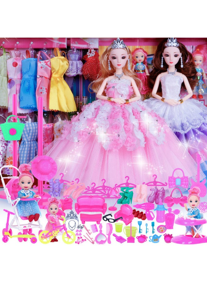 Dress Up Barbie Doll Play House Princess Wedding Dress Suit Gift Box Children's Toys Girl's Birthday Castle-Colour:7 Dolls 198-piece Set F3 Model - Image 2