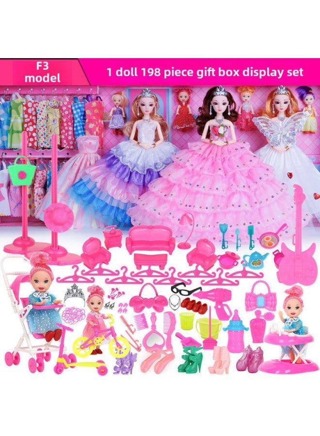 Dress Up Barbie Doll Play House Princess Wedding Dress Suit Gift Box Children's Toys Girl's Birthday Castle-Colour:7 Dolls 198-piece Set F3 Model - Image 1