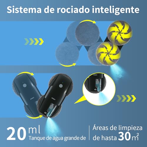 Fmart روبوت تنظيف النوافذ FMART T9Pro - 3800PA، رش الماء بالموجات فوق الصوتية، تخطيط المسار بالذكاء الاصطناعي، كشف الحواف بالذكاء الاصطناعي، منظف نوافذ روبوتي مع جهاز تحكم عن بعد و 10 قطع قماش - تنظيف عميق للنوافذ، البلاط - Image 3