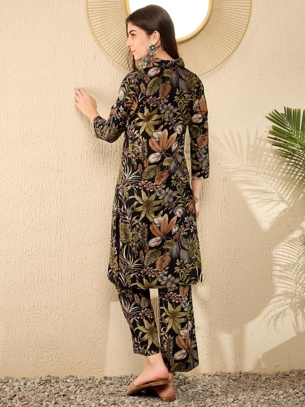 Vaamsi Women's Floral Printed Straight Tunic With Palazzo Co-ord Set (VCORD1052_XXL_Black) - Image 2