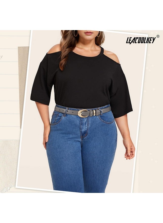 LEACOOLKEY - 2 Pack Women Leather Belts For Jeans Dress Fashion Skinny Belt With Gold Silver Buckle - Image 1