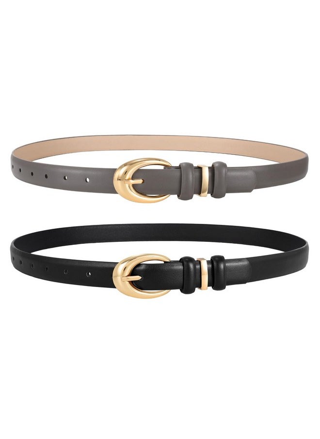 LEACOOLKEY - 2 Pack Women Leather Belts For Jeans Dress Fashion Skinny Belt With Gold Silver Buckle - Image 1