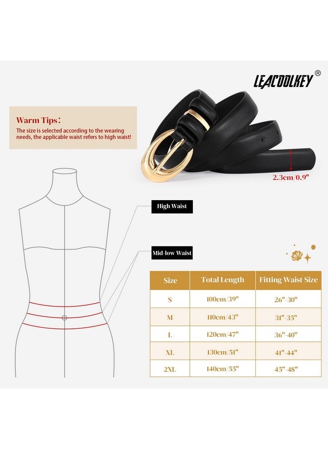 LEACOOLKEY - 2 Pack Women Leather Belts For Jeans Dress Fashion Skinny Belt With Gold Silver Buckle - Image 1