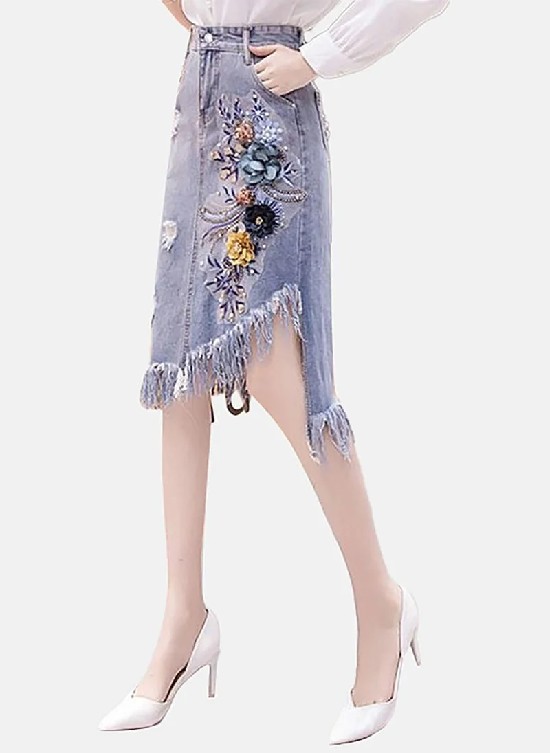 يونيكي Blue A-Line Embellished Midi Skirt