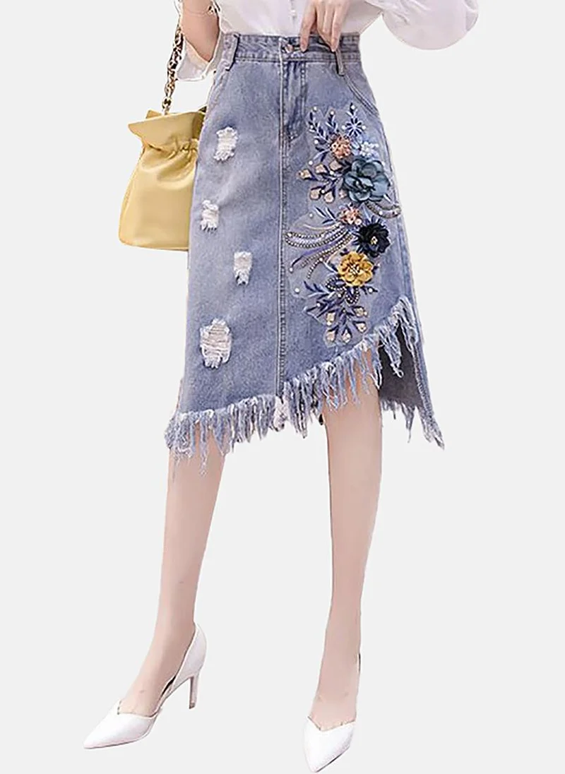 يونيكي Blue A-Line Embellished Midi Skirt