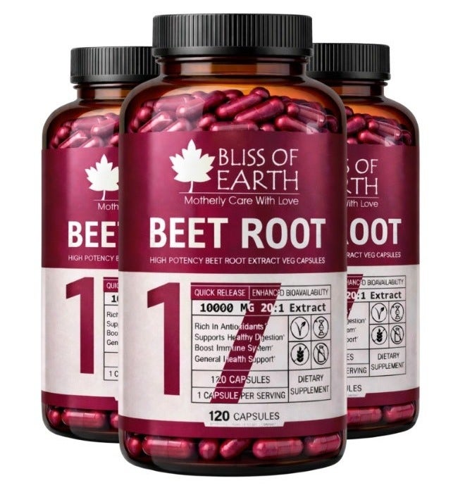 Bliss of Earth Beet Root Capsules 10000mg (20:1) High Potency Beet Root Extract | Pack of 3 (120 Capsules Each) | Supports Blood Circulation, Energy & Stamina | Nitric Oxide Booster | Vegan Capsules - Image 1
