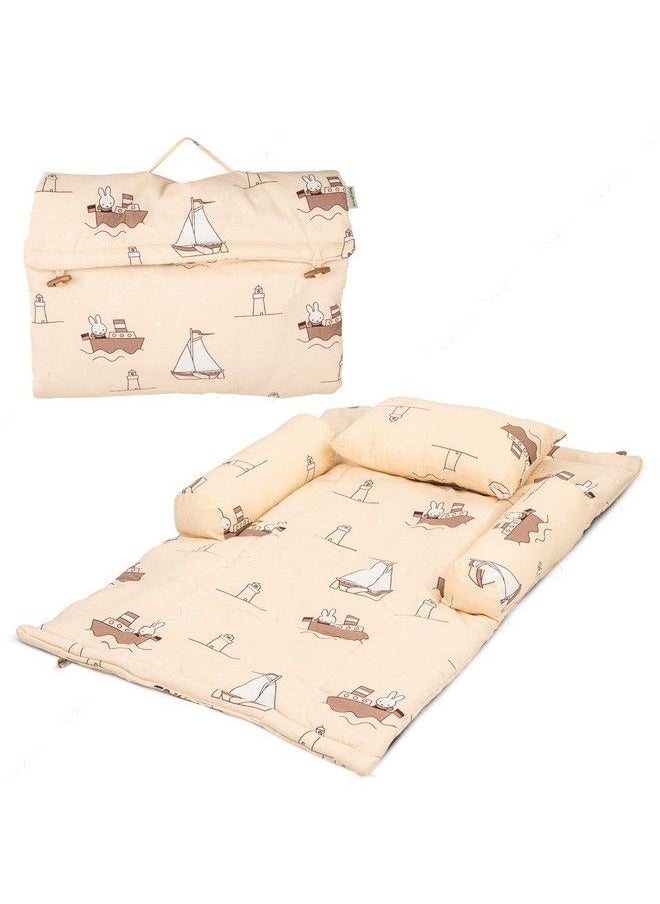 BAYBEE - Thick New Born Baby Bedding Mattress;Gadda Bed Set For Babies With 2 Side Bolster & Head Pillow ; Baby Sleeping Bed For 0 To 6 Months ; 4 Pcs Printed Baby Bedding Set For Boys Girls (Beige) - Image 1
