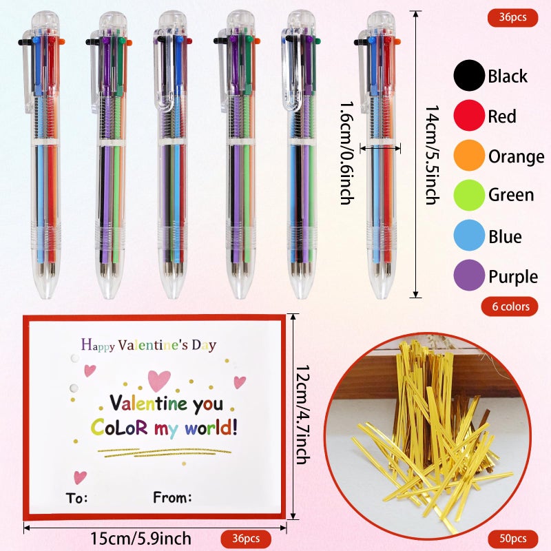 LOTADILO 36 Sets Valentine Ballpoint Pens Bulk Student Gifts from Teache 6 in 1 Multicolor Ballpoint Pens Valentine Cards Classroom Supplies for Teacher Adults Men Women Classroom Student Stationery Supplies - Image 2