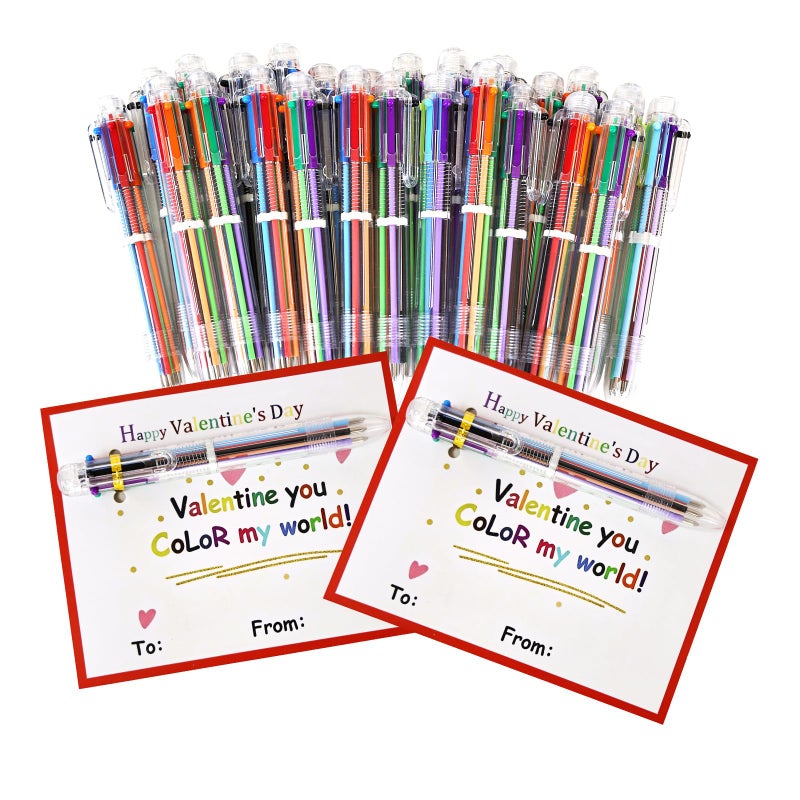 LOTADILO 36 Sets Valentine Ballpoint Pens Bulk Student Gifts from Teache 6 in 1 Multicolor Ballpoint Pens Valentine Cards Classroom Supplies for Teacher Adults Men Women Classroom Student Stationery Supplies - Image 1