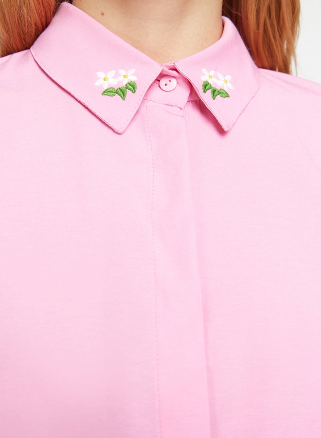 trendyol Pink Embroidered Cotton Woven Shirt TWOAW23GO00081  - Image 5