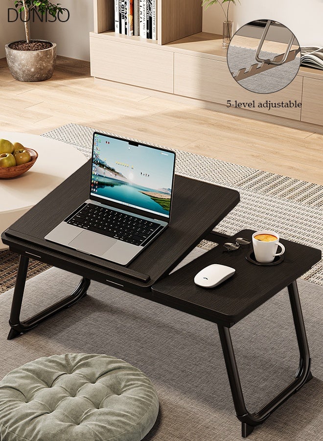 DUNISO Laptop Bed Tray Desk, Adjustable Folding Laptop Bed Table, Portable Standing Desk, Foldable Lap Tablet Desk with Cup Holder for Bed Couch Sofa Floor, Working, Writing - Image 1