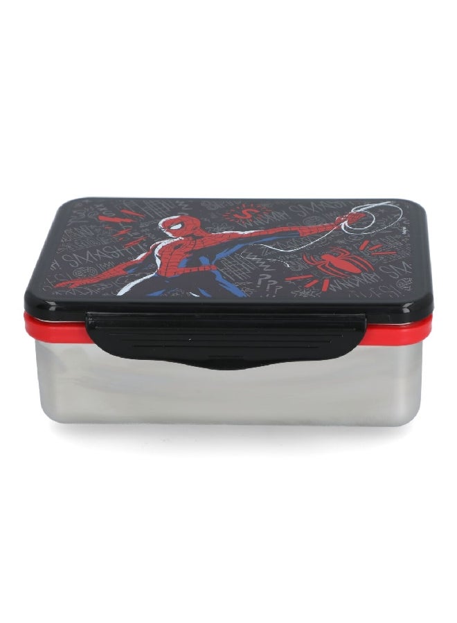 STOR Stainless Steel Rectangular Spiderman Theme Lunch Box Multicolor 193 ml  - Image 1