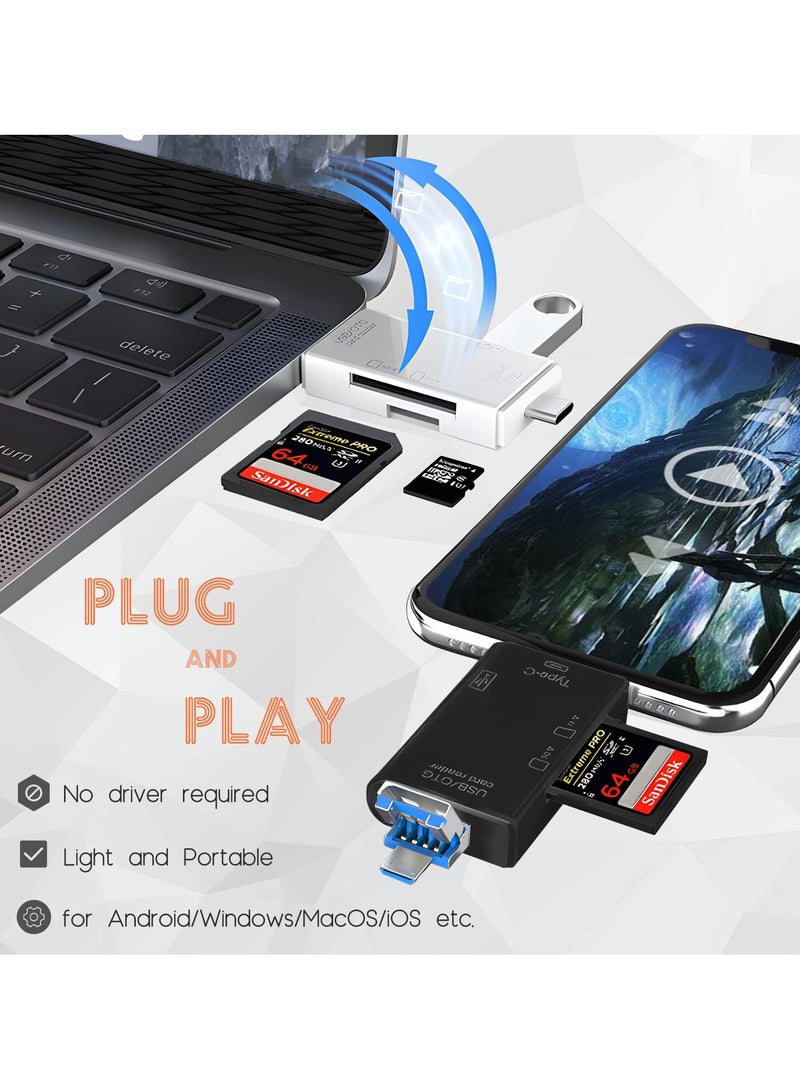 قارئ بطاقات ذاكرة 6 في 1 USB C/Micro/USB، محول قارئ بطاقات SD USB 3.0 لبطاقات SD وMicro SD وTF وSDXC وSDHC وMMC وRS-MMC وUHS-I - أبيض - Image 2