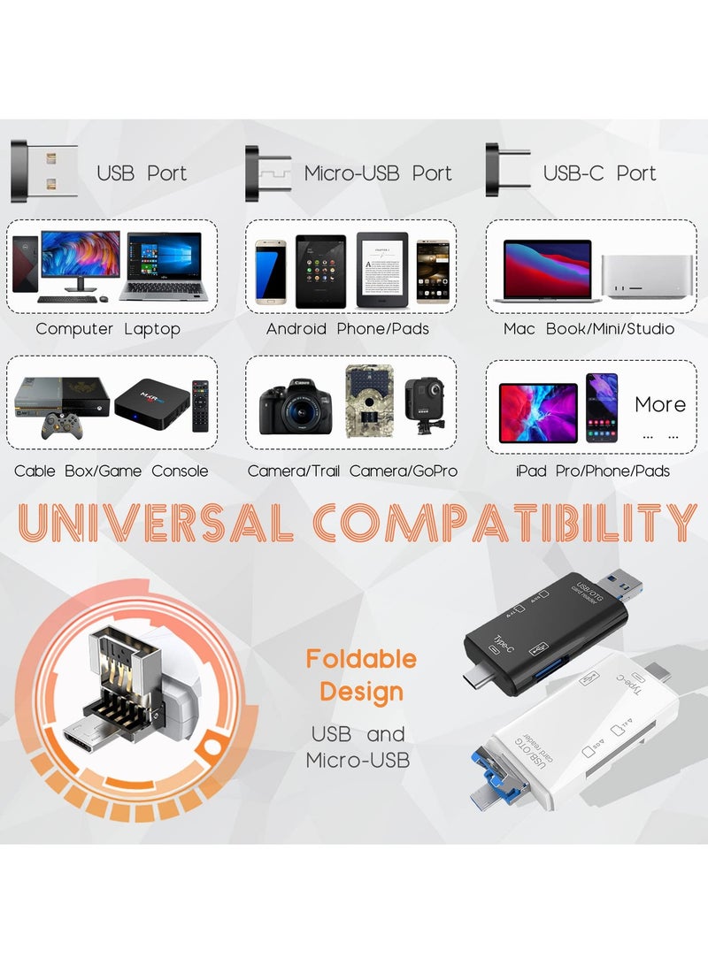 قارئ بطاقات ذاكرة 6 في 1 USB C/Micro/USB، محول قارئ بطاقات SD USB 3.0 لبطاقات SD وMicro SD وTF وSDXC وSDHC وMMC وRS-MMC وUHS-I - أبيض - Image 5