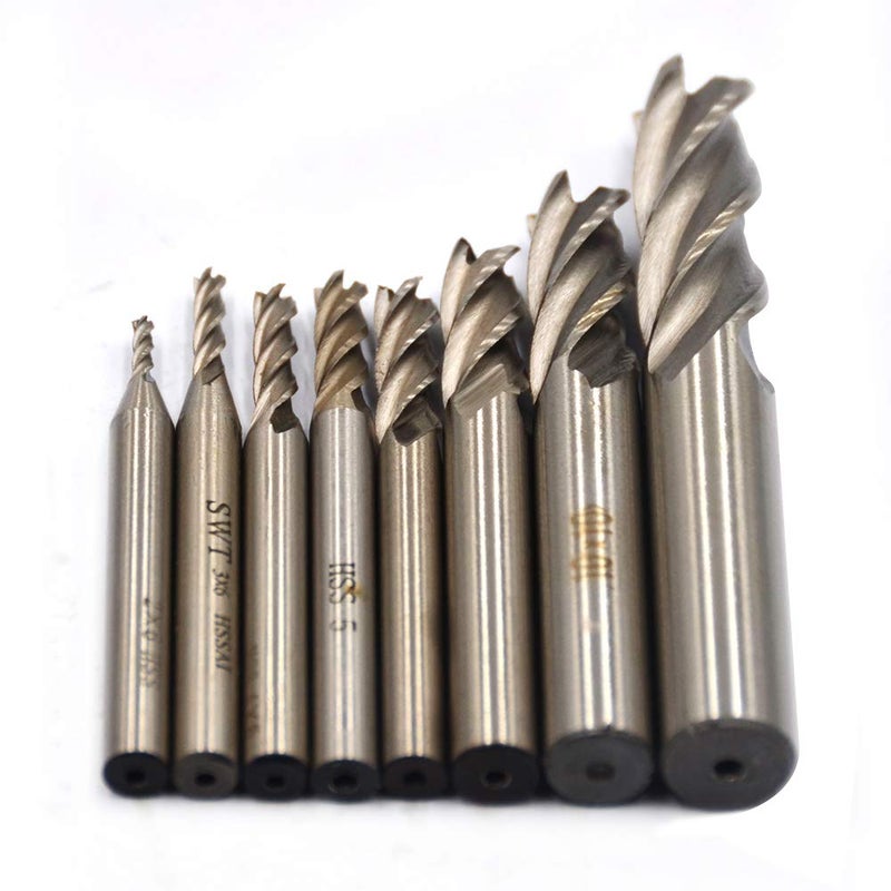 Oudtinx 8Pcs End Mill Bits HSS CNC End Mill Cutter Drill Bits for Wood, Aluminum, Steel, Titanium, Straight 4 Flute Mill Bit Set 1/16"-1/2" by Oudtinx - Image 1