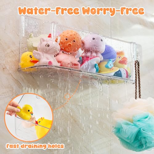 MUMUQ Bath Toy Storage Adhesive Shower Caddy for Baby Bath Toys Bathtub Toy Storage Holder Organizer Large Capacity Acrylic Shower Shelves for Bathroom Babies Bathing Accessories Shelf, 2 Pack - Image 3