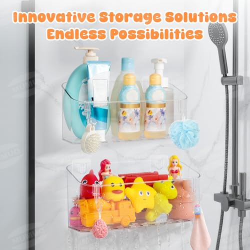 MUMUQ Bath Toy Storage Adhesive Shower Caddy for Baby Bath Toys Bathtub Toy Storage Holder Organizer Large Capacity Acrylic Shower Shelves for Bathroom Babies Bathing Accessories Shelf, 2 Pack - Image 2