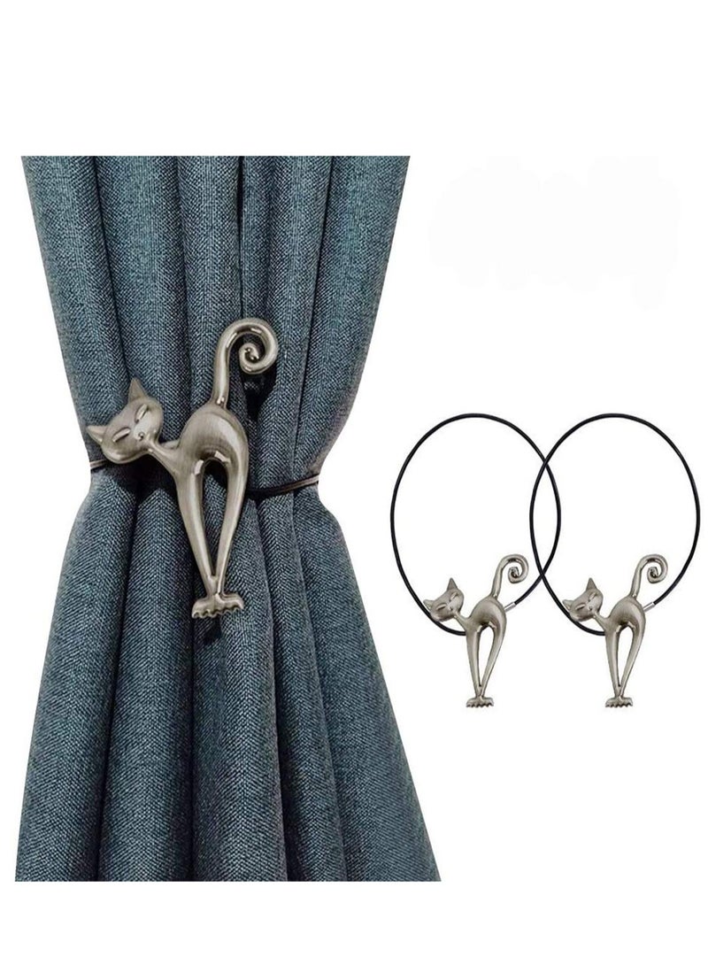 Magnetic Curtain Tiebacks, 2 Pieces Cute Cat Magnetic Curtain Tiebacks Curtain Clips Rope Holdbacks Curtain Holder Buckles with Strong Durable Magnet for Home Office Dorm - Image 1