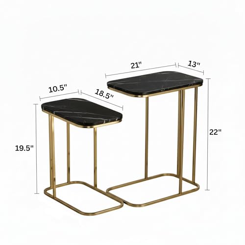 RIZIK STORE™ Iron Frame Handmade Rectangular Sofa Side Table with Premium Wooden top for Sofa Side, Bed Side, Drawing Room, Bed Room 18" x 11" x 21" Set of 2 (Black Gold) - Image 2