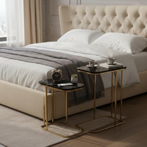RIZIK STORE™ Iron Frame Handmade Rectangular Sofa Side Table with Premium Wooden top for Sofa Side, Bed Side, Drawing Room, Bed Room 18" x 11" x 21" Set of 2 (Black Gold) - Image 5