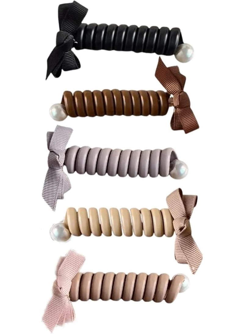 SOLARAE Bowknot Braided Telephone Wire Hair Bands, Colorful Telephone Wire Hair Bands for Kids, Waterproof High Elastic Rubber, Ponytail Holder Accessories for Women & Girl - 5 Pack - Image 2