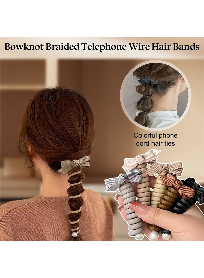 SOLARAE Bowknot Braided Telephone Wire Hair Bands, Colorful Telephone Wire Hair Bands for Kids, Waterproof High Elastic Rubber, Ponytail Holder Accessories for Women & Girl - 5 Pack - Image 5