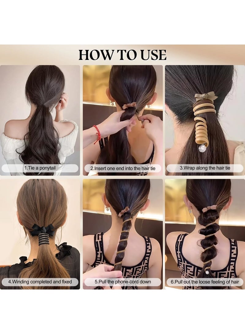 SOLARAE Bowknot Braided Telephone Wire Hair Bands, Colorful Telephone Wire Hair Bands for Kids, Waterproof High Elastic Rubber, Ponytail Holder Accessories for Women & Girl - 5 Pack - Image 4