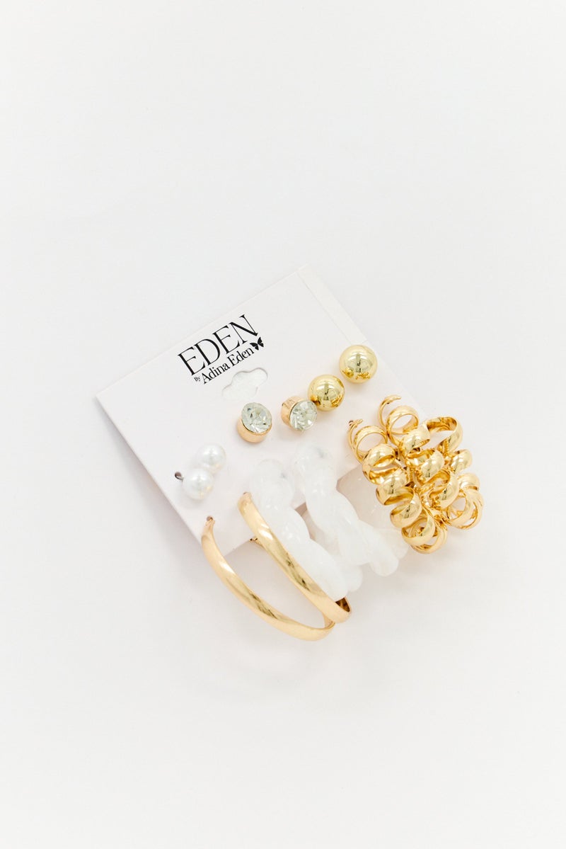 Eden by Adina Eden Women 6 Pairs Stud and Hoop Earring Set, Multicolor - Image 1