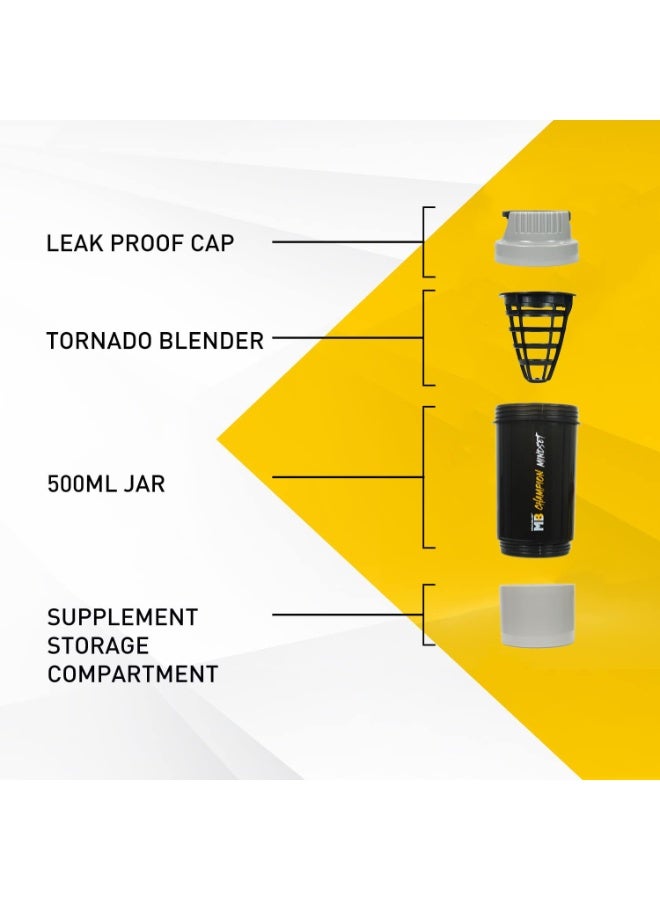 مسل بلايز زجاجة خلط المكملات MuscleBlaze Tornado (سعة 500 مل) | زجاجة مزودة بحجرة إضافية | مانعة للتسرب وخالية من مادة BPA | مصنوعة من البلاستيك - Image 2