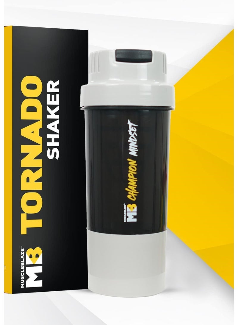 مسل بلايز زجاجة خلط المكملات MuscleBlaze Tornado (سعة 500 مل) | زجاجة مزودة بحجرة إضافية | مانعة للتسرب وخالية من مادة BPA | مصنوعة من البلاستيك - Image 1